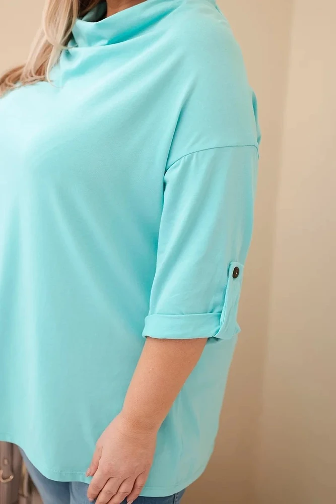 Moteriška Plus Size palaidinė su vandens iškirpte, mėtų spalvos