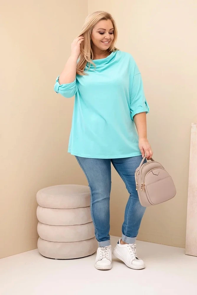 Moteriška Plus Size palaidinė su vandens iškirpte, mėtų spalvos