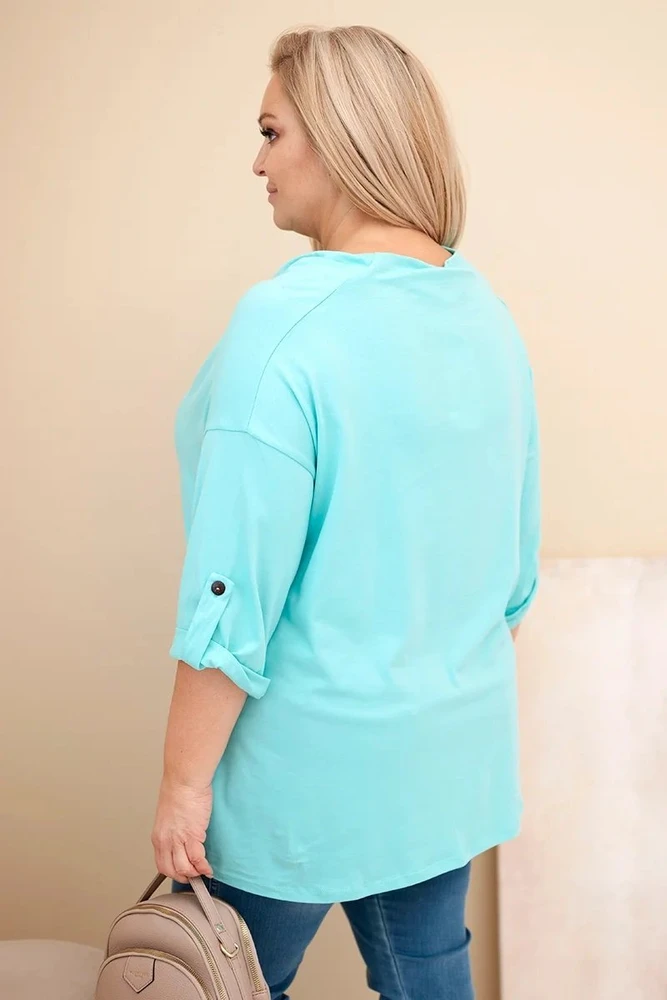 Moteriška Plus Size palaidinė su vandens iškirpte, mėtų spalvos