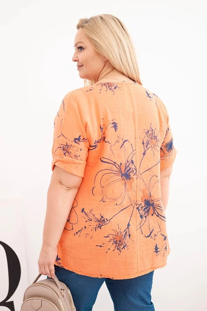 Moteriška Plus Size palaidinė trumpomis rankovėmis su kišene, oranžinė