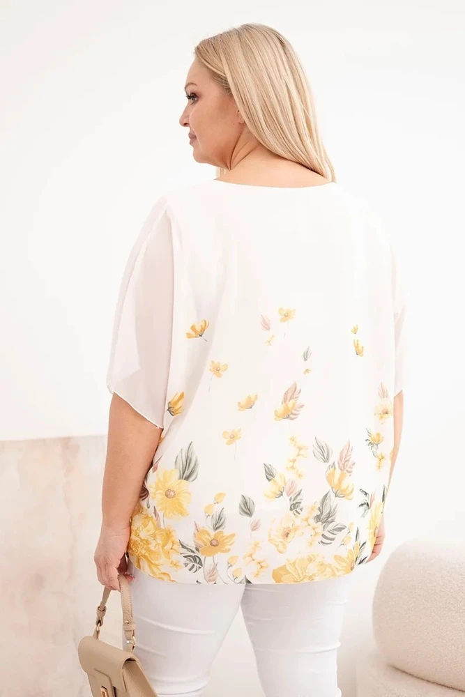 Moteriška Plus Size palaidinė trumpomis rankovėmis su gėlių raštu, geltona