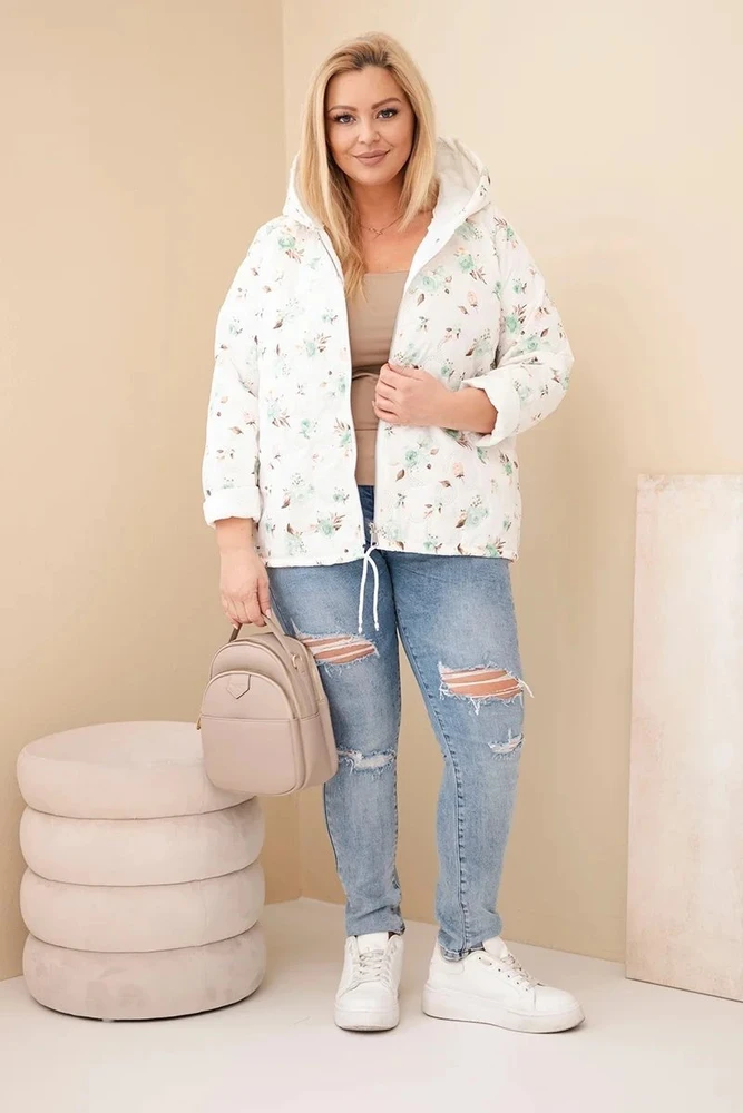 Moteriška Plus Size pavasarinė striukė su gėlių raštu, mėtų spalvos