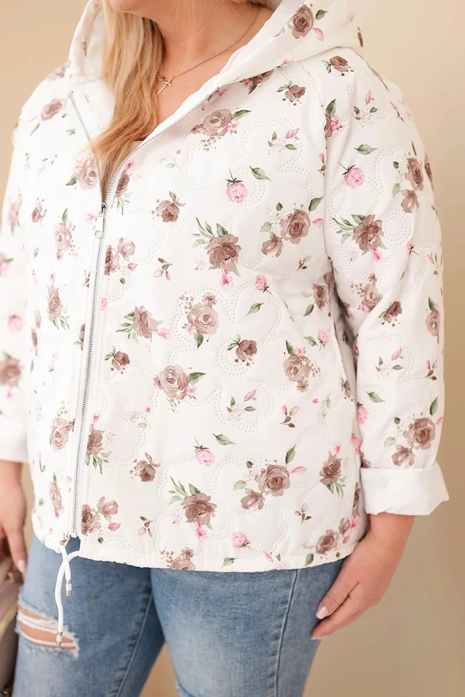 Moteriška Plus Size pavasarinė striukė su gėlių raštu, kapučino spalvos