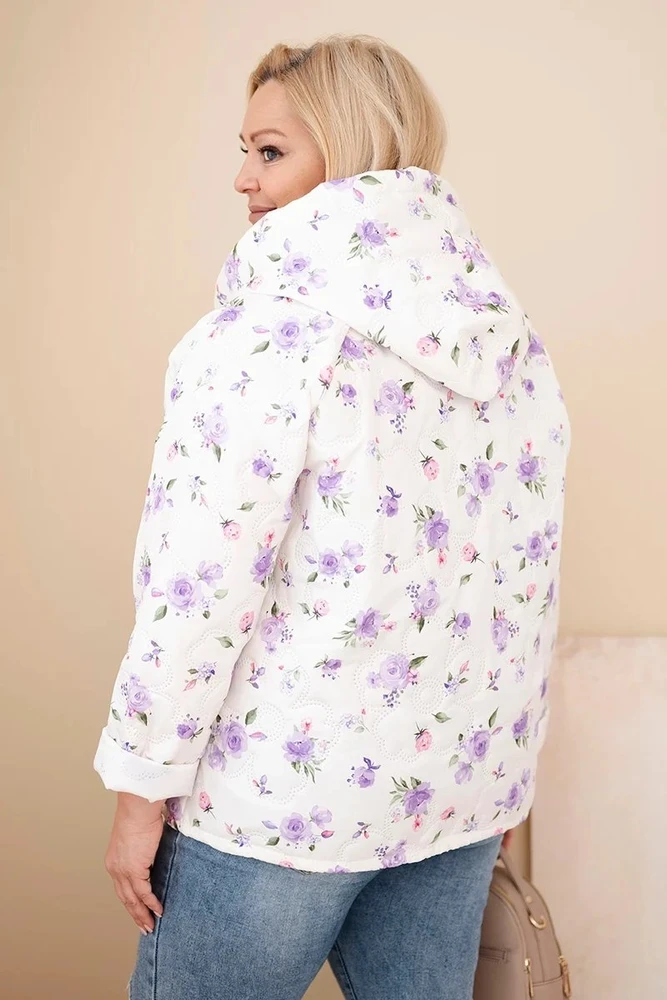 Moteriška Plus Size pavasarinė striukė su gėlių raštu, violetinės spalvos