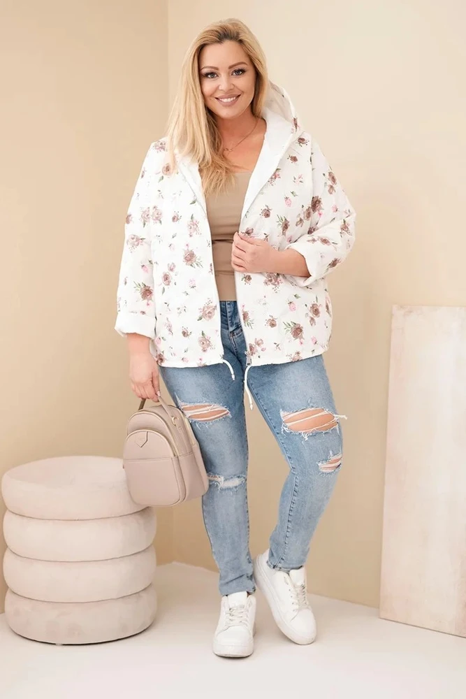 Moteriška Plus Size pavasarinė striukė su gėlių raštu, kapučino spalvos