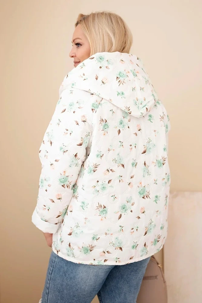 Moteriška Plus Size pavasarinė striukė su gėlių raštu, mėtų spalvos