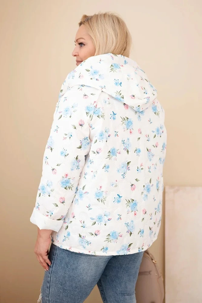 Moteriška Plus Size pavasarinė striukė su gėlių raštu, mėlynos spalvos