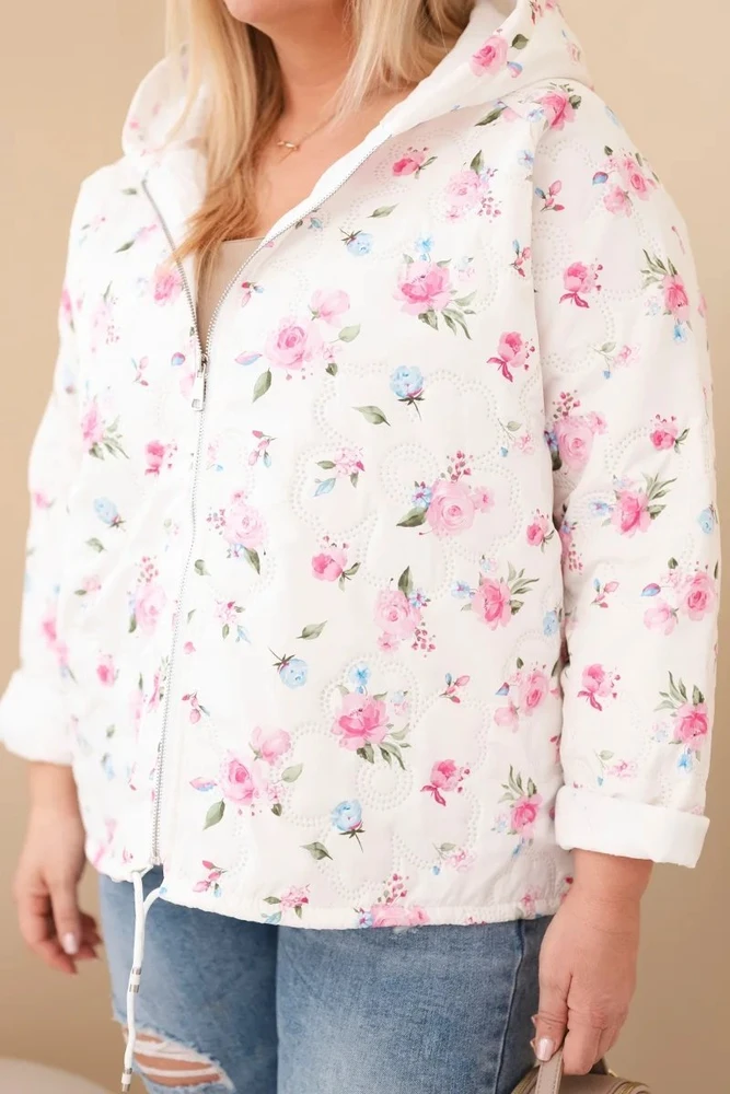 Moteriška Plus Size pavasarinė striukė su gėlių raštu, rožinės spalvos