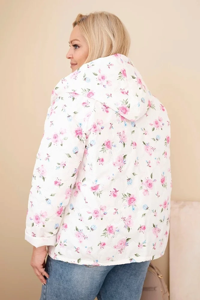 Moteriška Plus Size pavasarinė striukė su gėlių raštu, rožinės spalvos