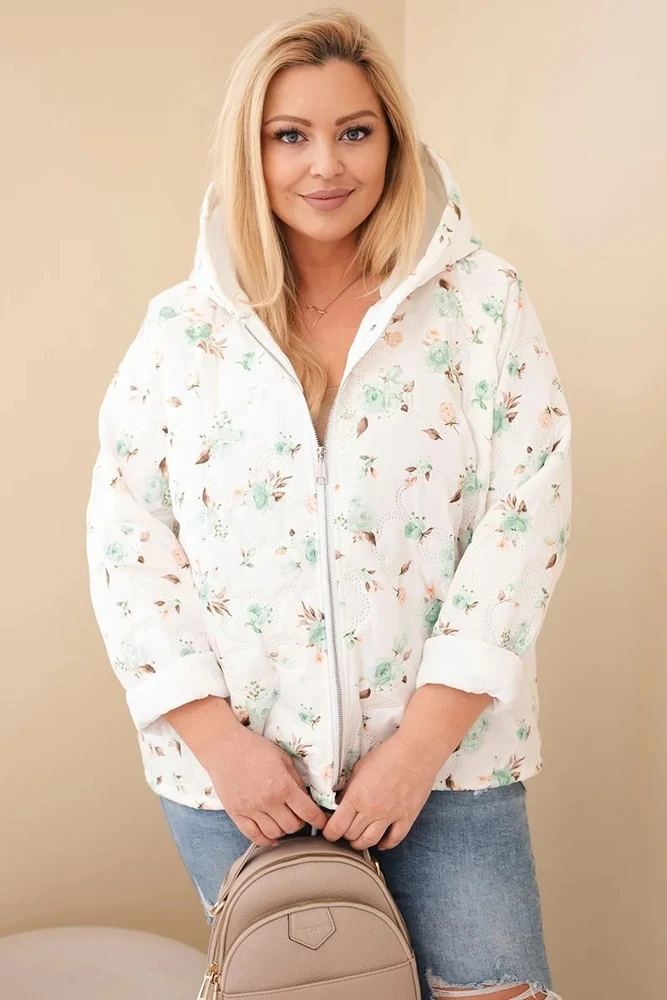 Moteriška Plus Size pavasarinė striukė su gėlių raštu, mėtų spalvos