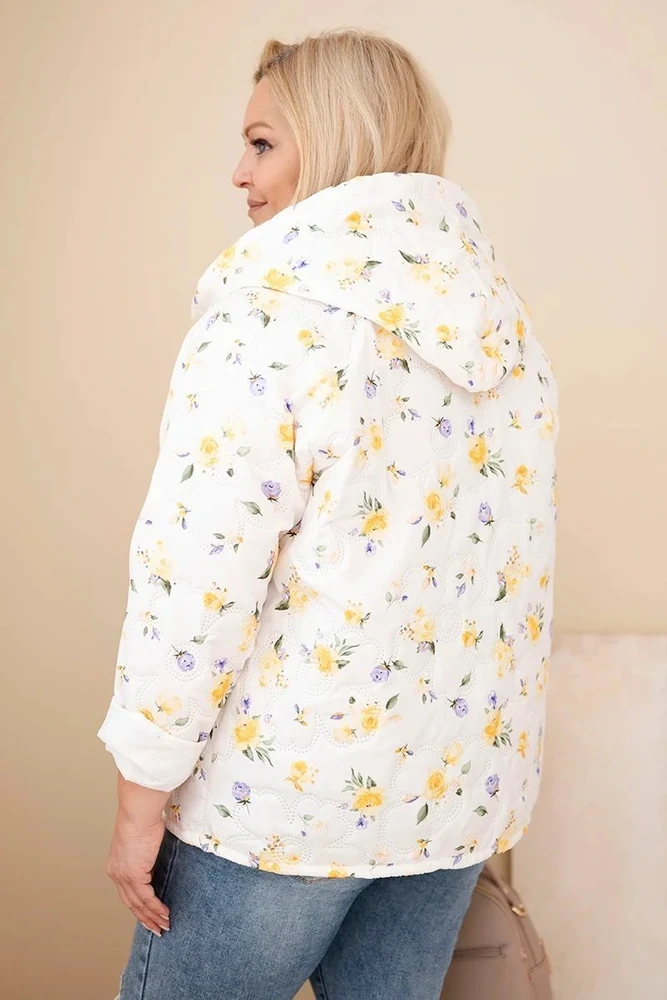 Moteriška Plus Size pavasarinė striukė su gėlių raštu, geltonos spalvos