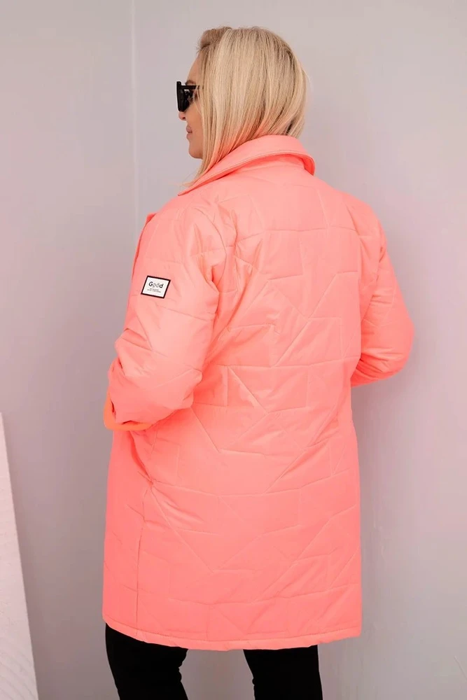Moteriška Plus Size pikinta striukė su dekoratyvinėmis sagomis ir apykakle, rožinės spalvos