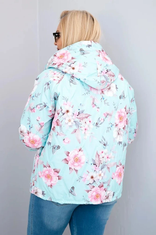 Moteriška Plus Size pikinta striukė su gobtuvu, mėtų spalvos