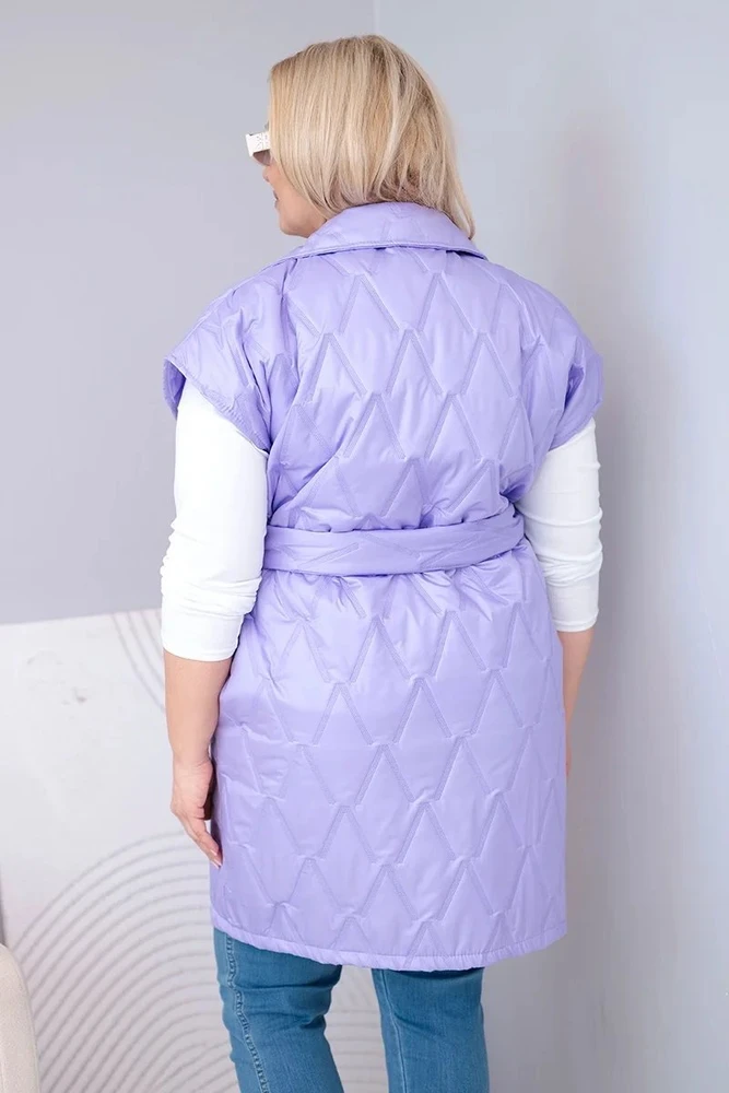 Moteriška Plus Size pikota liemenė su diržu ir apykakle, šviesiai violetinės spalvos