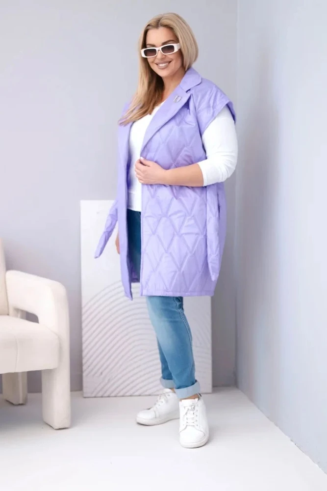 Moteriška Plus Size pikota liemenė su diržu ir apykakle, šviesiai violetinės spalvos