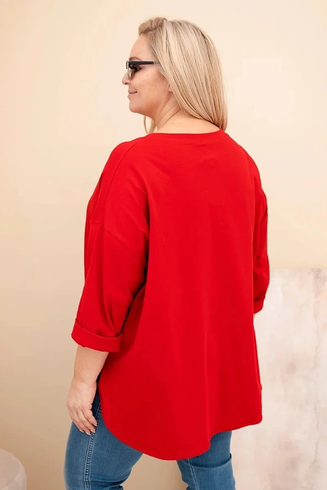 Moteriška Plus Size raudona palaidinė su medvilne ir kišene
