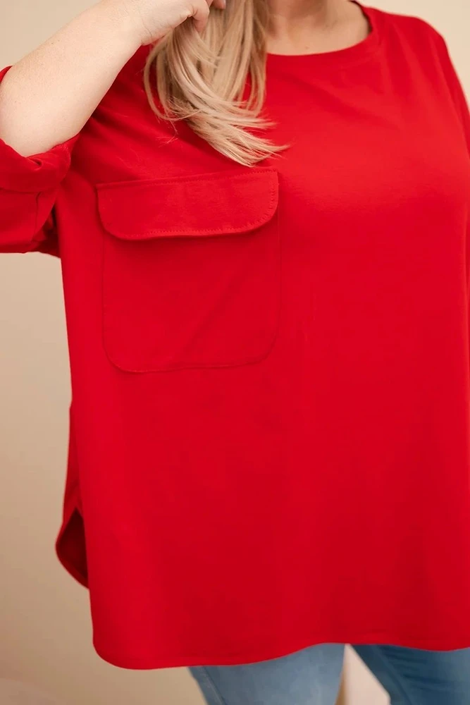 Moteriška Plus Size raudona palaidinė su medvilne ir kišene