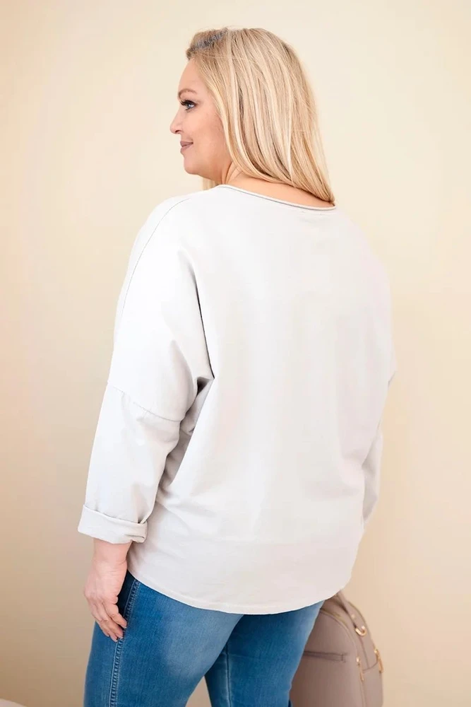 Moteriška Plus Size smėlio spalvos palaidinė V formos iškirpte