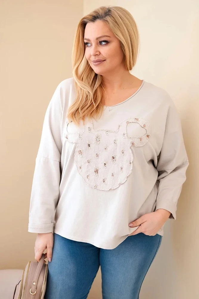 Moteriška Plus Size smėlio spalvos palaidinė V formos iškirpte