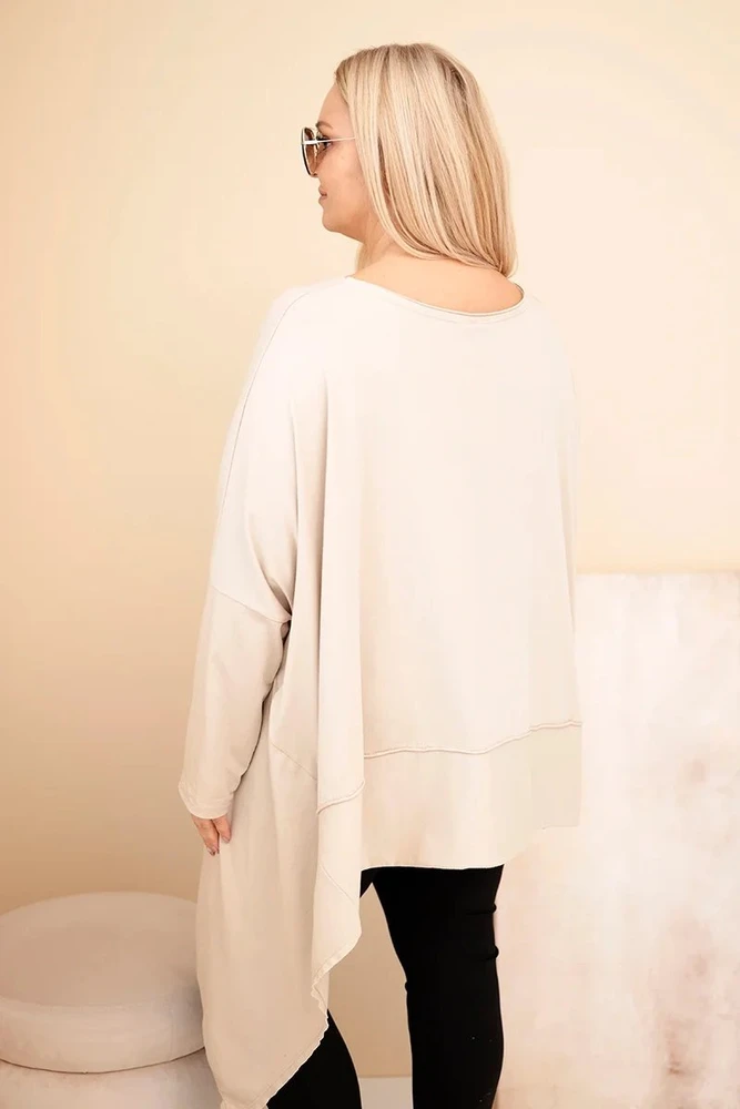 Moteriška Plus Size smėlio spalvos tunika su asimetriniu apačios kraštu