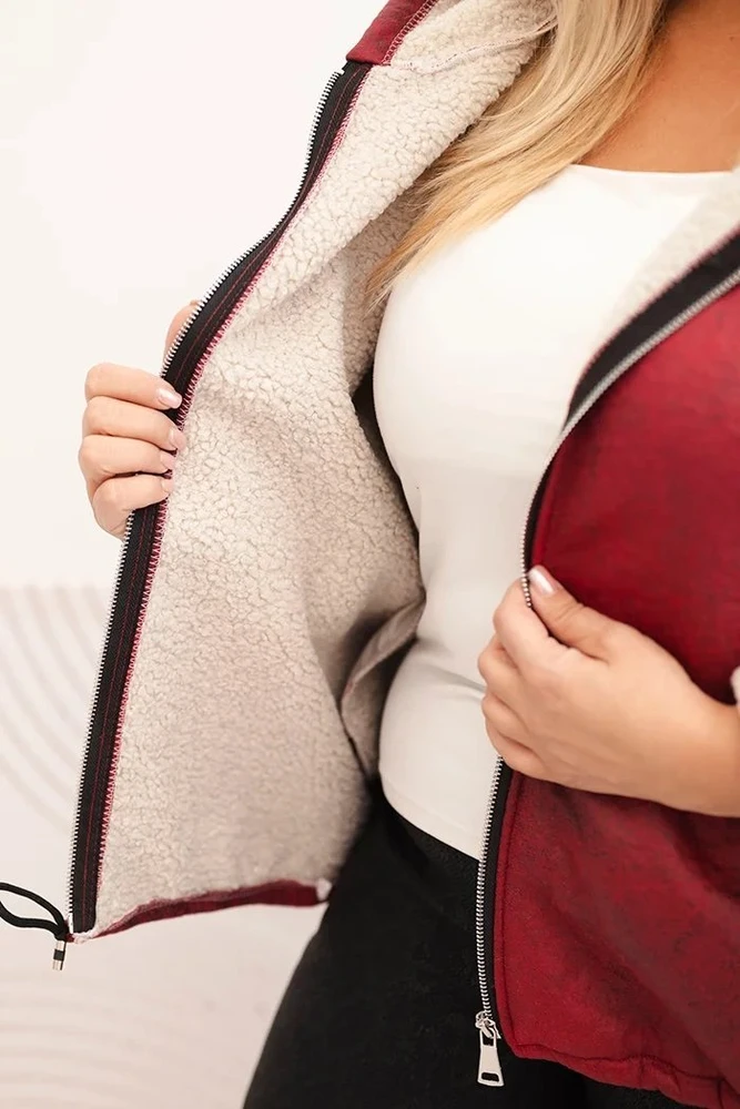 Moteriška Plus Size striukė su gobtuvu, burgundiškos spalvos