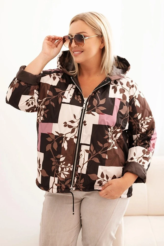 Moteriška Plus Size striukė su gobtuvu, ruda