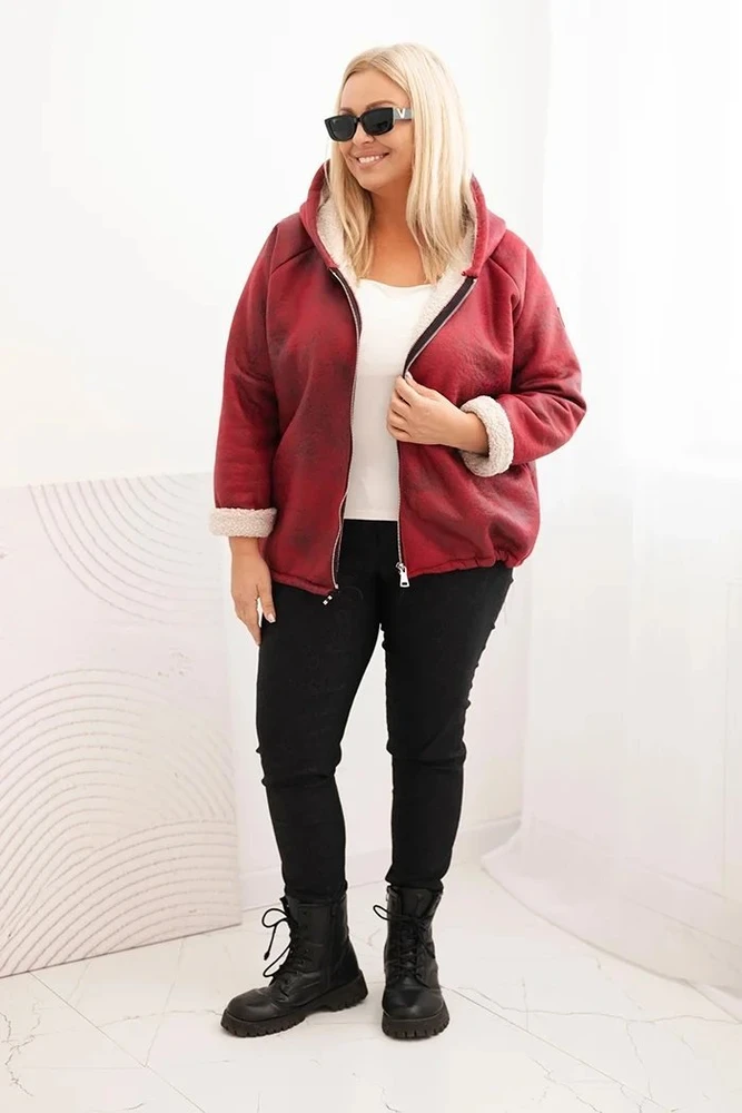 Moteriška Plus Size striukė su gobtuvu, burgundiškos spalvos