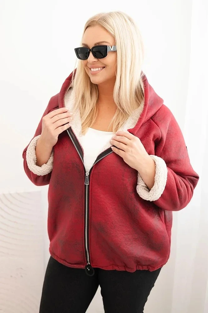 Moteriška Plus Size striukė su gobtuvu, burgundiškos spalvos