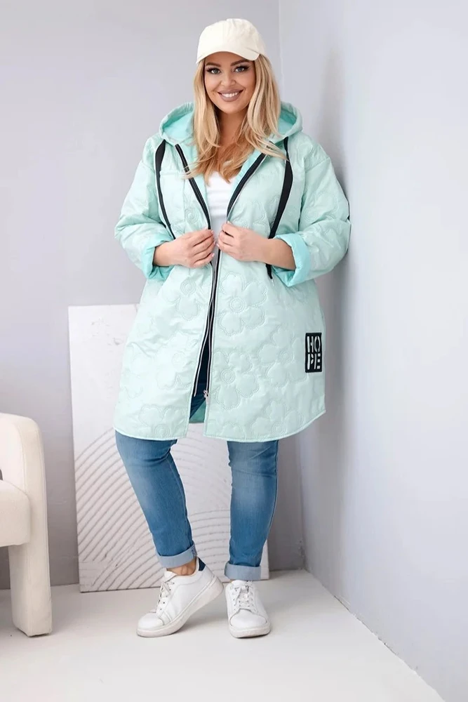 Moteriška Plus Size striukė su gobtuvu ir HOPE užrašu, neoninės rožinės spalvos