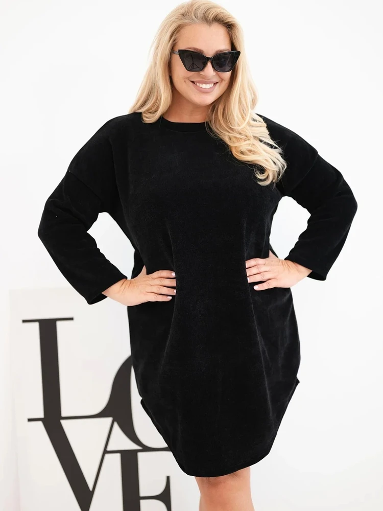 Moteriška Plus Size štruksinė suknelė, juodos spalvos