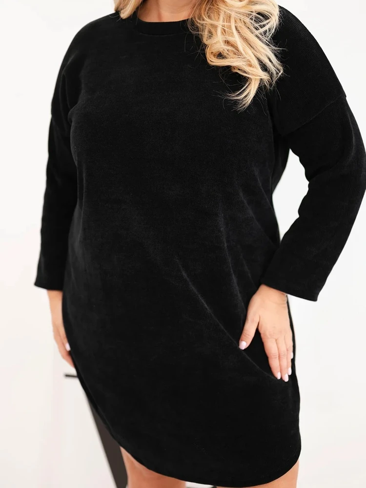 Moteriška Plus Size štruksinė suknelė, juodos spalvos