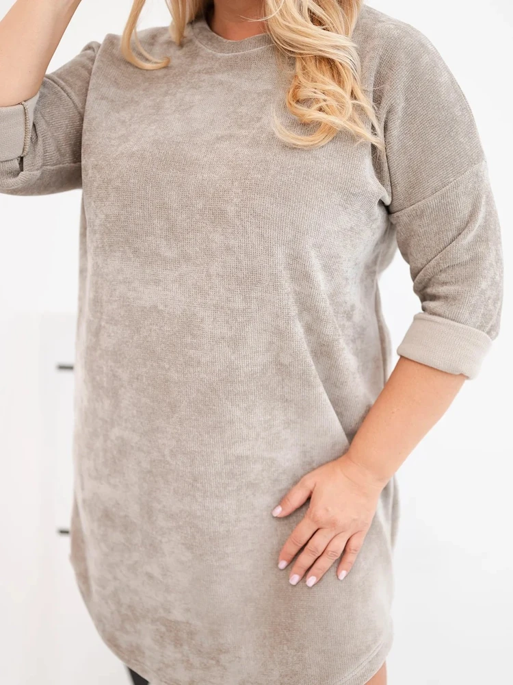 Moteriška Plus Size štruksinė suknelė, smėlio spalvos