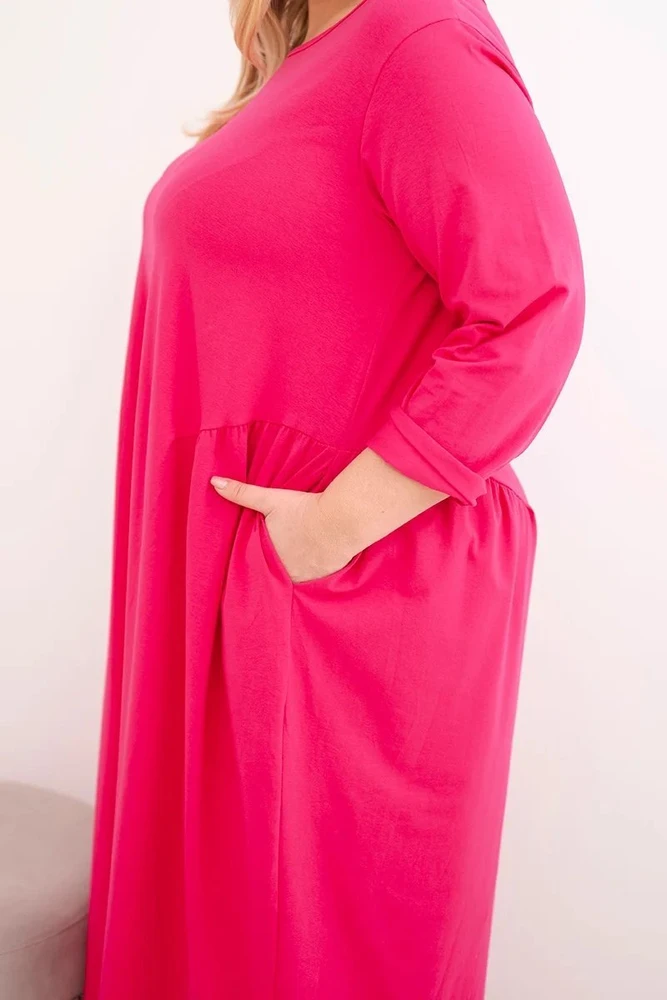 Moteriška Plus Size suknelė su ilgomis rankovėmis, fuksijos spalvos