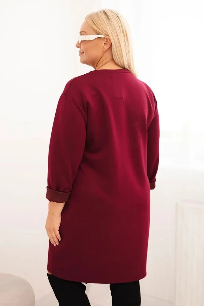 Moteriška Plus Size suknelė su kišene ir 3/4 rankovėmis, slyvų spalvos