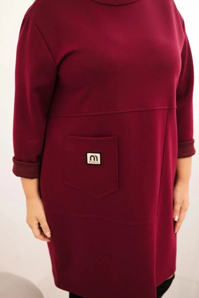 Moteriška Plus Size suknelė su kišene ir 3/4 rankovėmis, slyvų spalvos