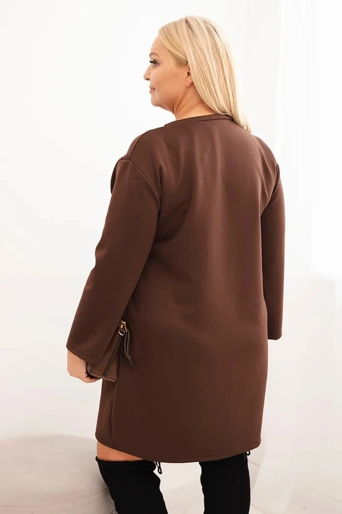 Moteriška Plus Size suknelė su kišene ir 3/4 rankovėmis, rudos spalvos