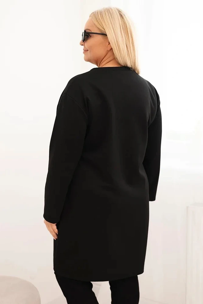 Moteriška Plus Size suknelė su kišene ir 3/4 rankovėmis, juodos spalvos