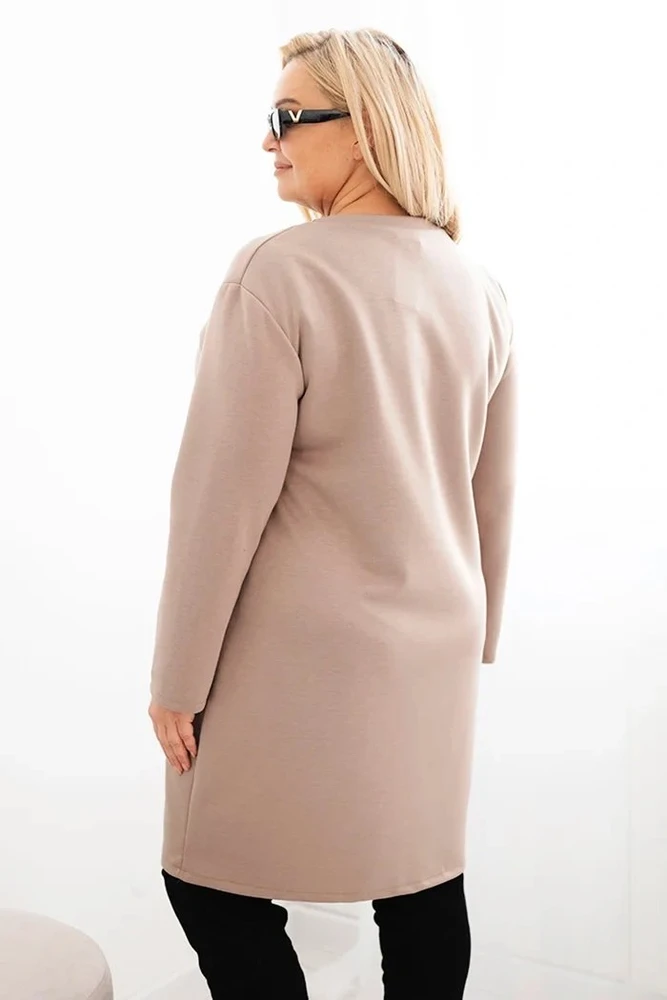 Moteriška Plus Size suknelė su kišene ir 3/4 rankovėmis, smėlio spalvos