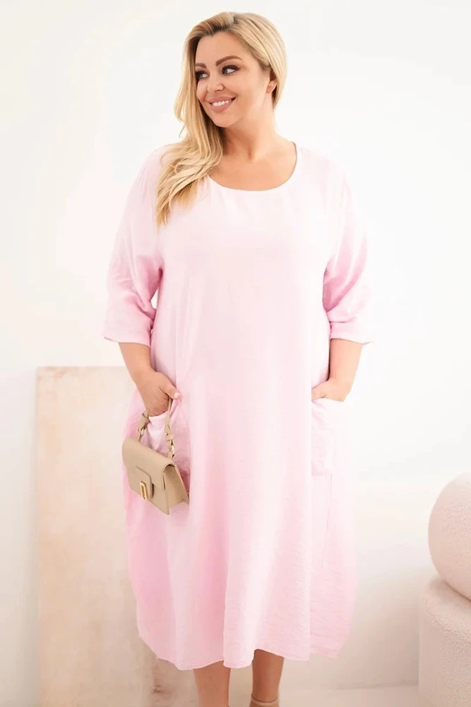 Moteriška Plus Size suknelė su kišenėmis, šviesiai rožinė