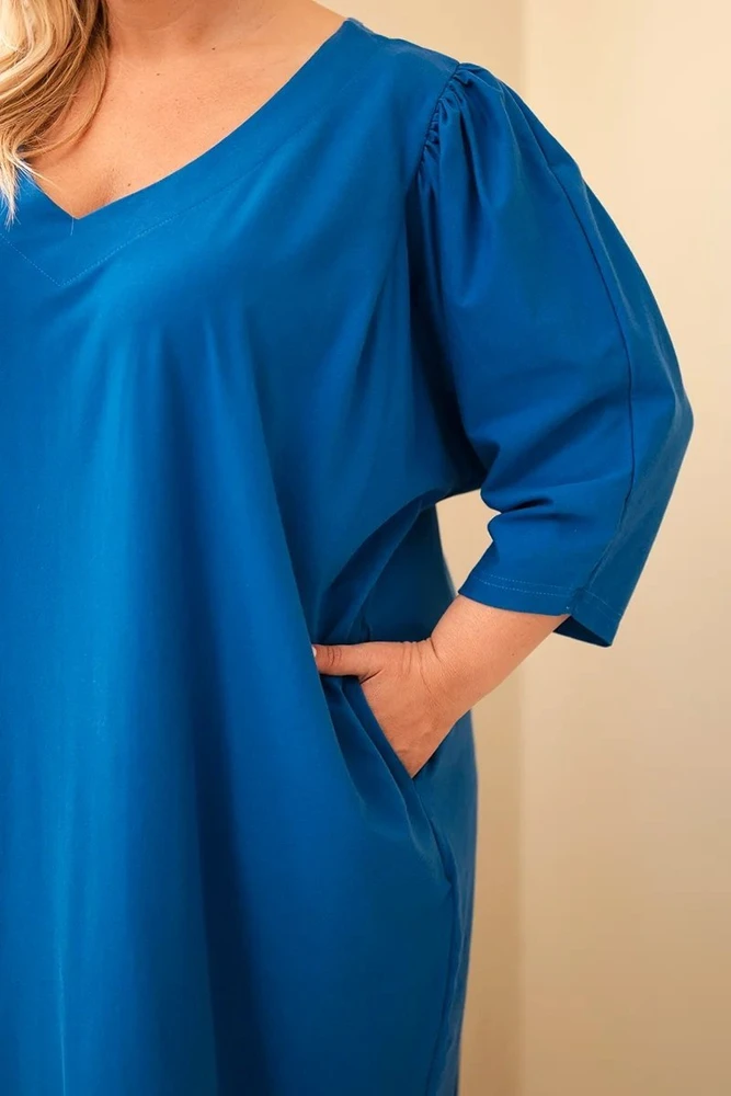 Moteriška Plus Size suknelė su kišenėmis, rugiagėlių mėlyna