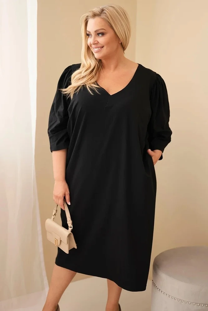 Moteriška Plus Size suknelė su kišenėmis, juoda