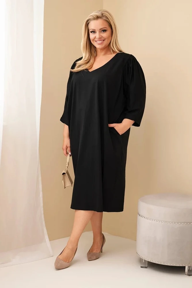 Moteriška Plus Size suknelė su kišenėmis, juoda