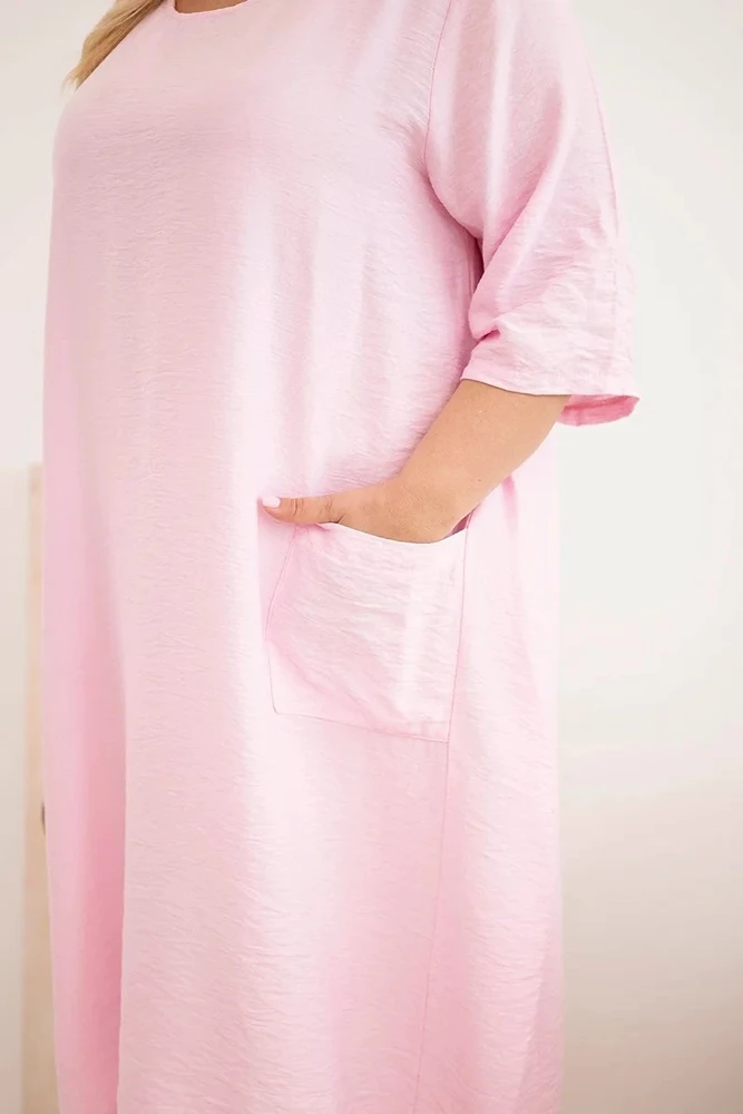 Moteriška Plus Size suknelė su kišenėmis, šviesiai rožinė