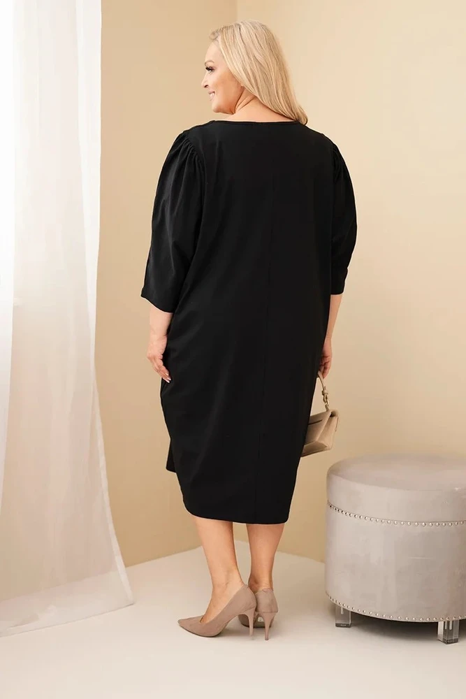 Moteriška Plus Size suknelė su kišenėmis, juoda