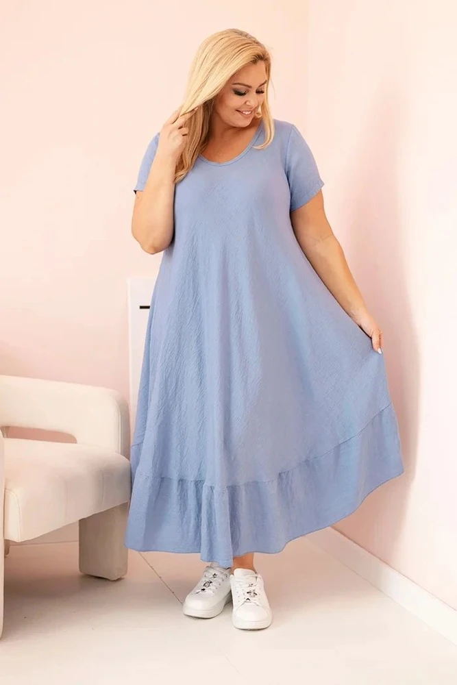 Moteriška Plus Size suknelė su trumpomis rankovėmis ir raukiniu, mėlynos spalvos