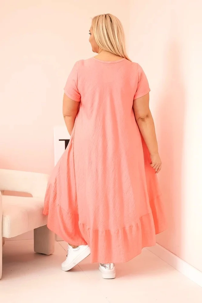 Moteriška Plus Size suknelė su trumpomis rankovėmis ir raukiniais, rožinės spalvos