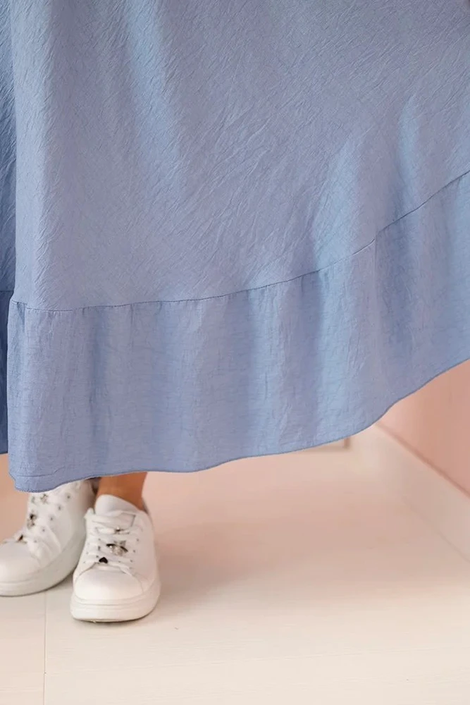 Moteriška Plus Size suknelė su trumpomis rankovėmis ir raukiniu, mėlynos spalvos