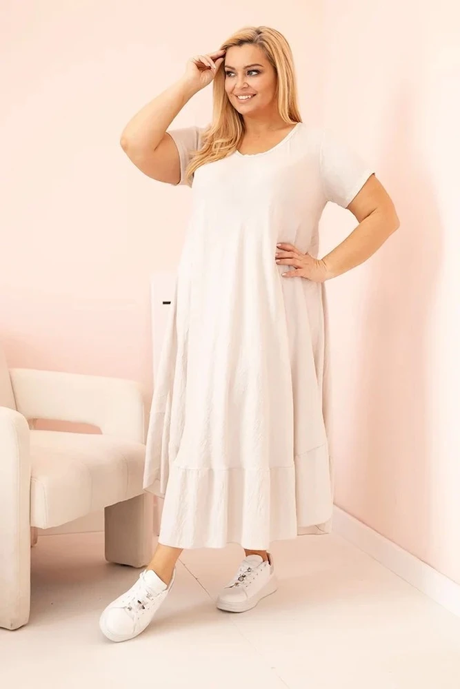 Moteriška Plus Size suknelė su trumpomis rankovėmis ir raukiniu, smėlio spalvos