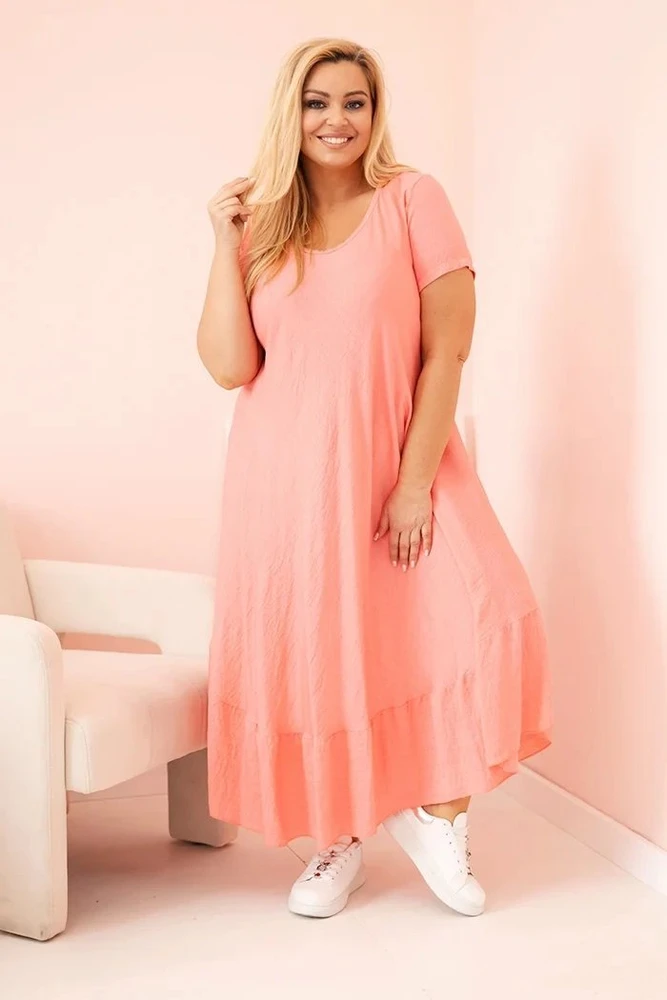 Moteriška Plus Size suknelė su trumpomis rankovėmis ir raukiniais, rožinės spalvos
