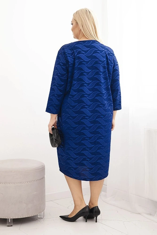 Moteriška Plus Size suknelė su V formos iškirpte, mėlynos spalvos